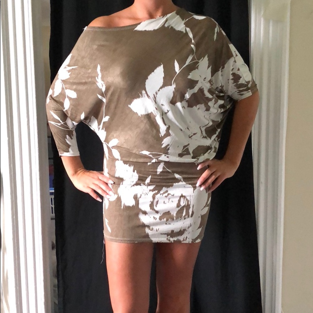 Polyester and spandex off the shoulder mini dress